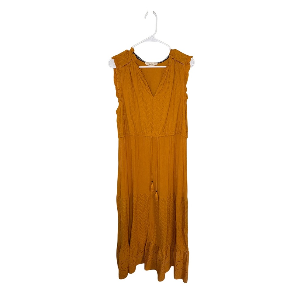 Nurture Mustard Boho Maxi Dress XL Embroidered Tassel Festival Cottagecore